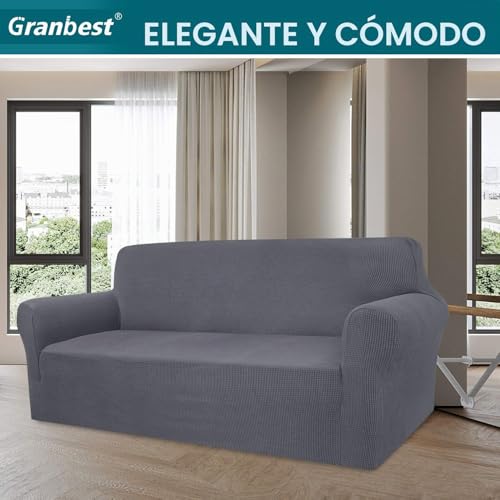 Miniatura 2 de Granbest Funda De Sofá De Alta Elasticidad, Moderna Funda De Sofá De Jacquard Elástico Para Salón, Protección Para Perros Y Mascotas, 3 Plazas, Gris