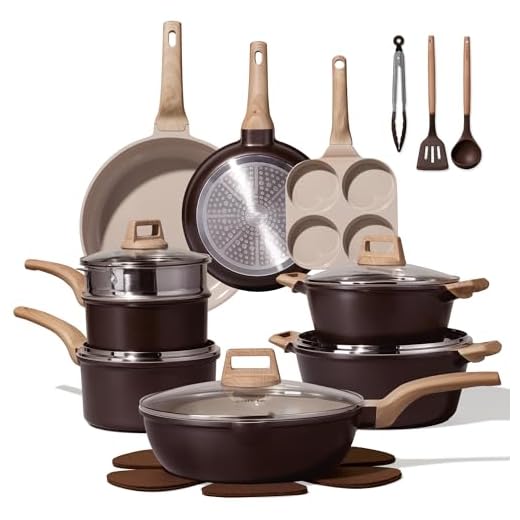 CAROTE 21pcs Ceramic Cookware Sets, Pots and Pans Set