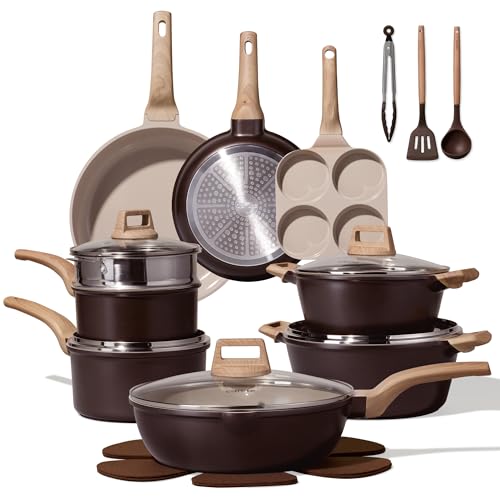 CAROTE 21 PCS Ceramic Cookware Set, Pots and Pans Set Non Stick, Pot and Pan Set with Frying Pan,...