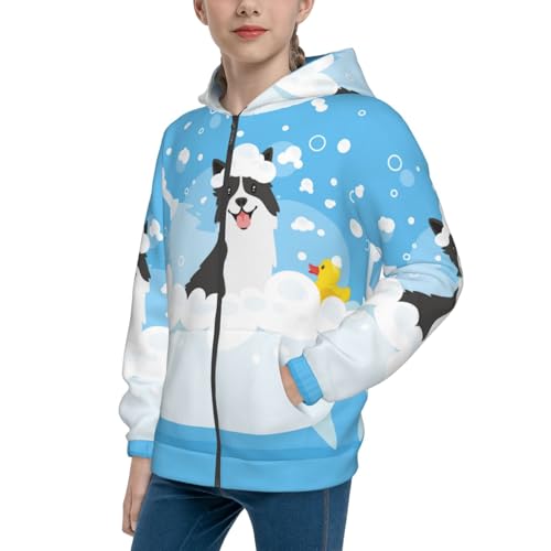 Collie in Bathtub Kids Pullover Hoodies Boys Zip Up Sweatshirts Girls Athletic Clothes with Pocket