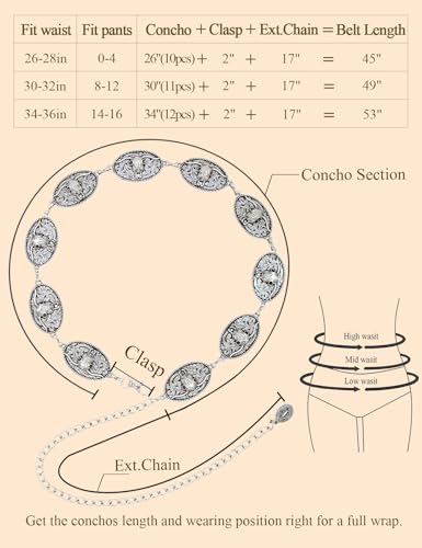 Image of TOPACC Western Metal Concho Belt for Women Cowgirl Chain Belts for Dresses Jeans Country Concert Outfit