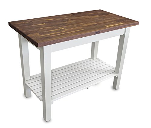 John Boos Blended-Grain Walnut-Top Country Work Table - 60"L x 25"W x 35"H, One Shelf, Slate Gray Base