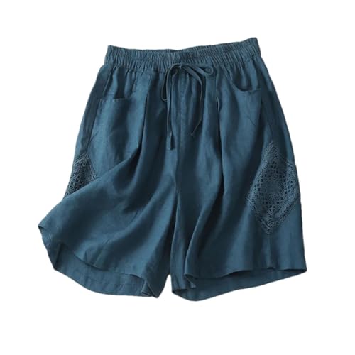 Short d'été décontracté en dentelle patchwork bleu XL