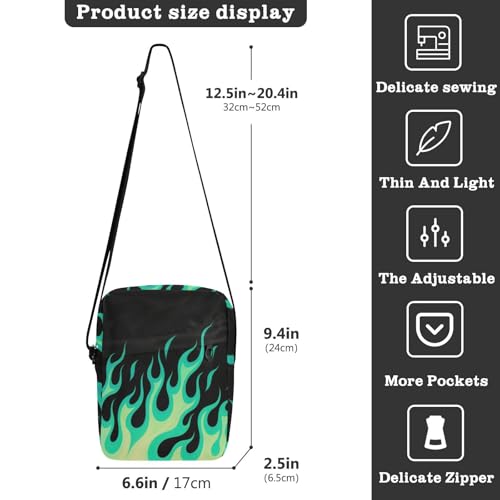 mens messenger bag crossbody bag men Womens Cross Body Purse Bags Adjustable Strap for Casual Casual- Flowing Fire Giraffe Green3