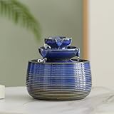 Outdoor and Indoor Water Feature Fountain Waterfall Tabletop Desktop mini Ceramic Garden Fountain (Blue A171)