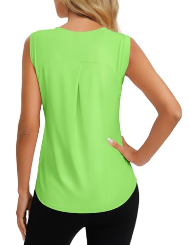 Dawnrole Débardeur de Sport Femme Fitness Running Workout Chemises sans Manches,Fluorescent Green,L