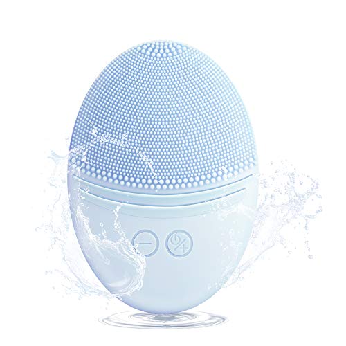 EZBASICS Brosse de nettoyage du visage en silicone souple ultra hygiénique Brosse pour le visage vibrante Pour un nettoyage en profondeur Peeling doux et massage Charge inductive Bleu Clair Cover