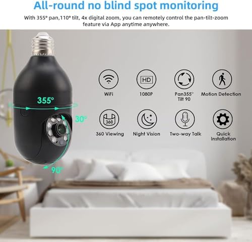 Image of TP PLUS 3MP WiFi Light Bulb Camera for Home Indoor | 360 View | Full HD | Color Night Vision | Motion Detection | Two (Black Light)