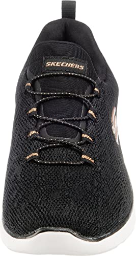 Skechers Damen Summits Leopard Spot sneakers, Black Mesh Rose Gold Trim, 38 EU