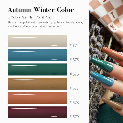 Set de 6 esmaltes en gel para uñas colores otoño e invierno miniatura 2