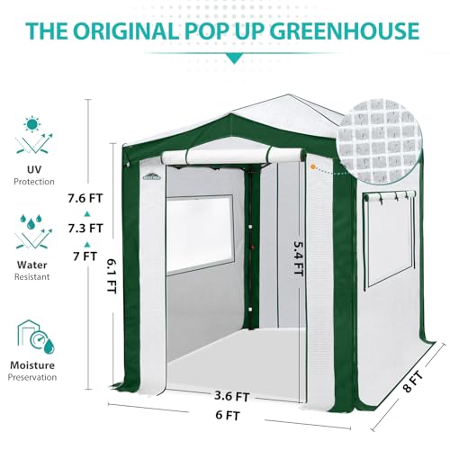 Image of EAGLE PEAK 8x6 Walk in Pop Up Greenhouse, Green /White