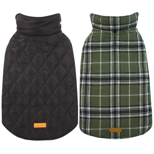Image of Kuoser Waterproof Dog Coat, Reversible Dog Jacket for Medium Dogs, Adjustable Durable Doggie Winter Coat Warm Puppy Cold Weather Apparel from Small to Large Breed, Green M