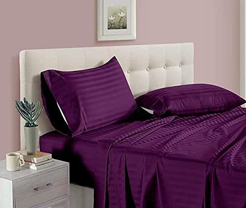 DECOR2ADMIRE 300TC Pure Cotton Plain Stripe King Size Double Bedsheet for Double Bed with Two Pillow Covers (Super King, Violet) (108 * 108 Inches)