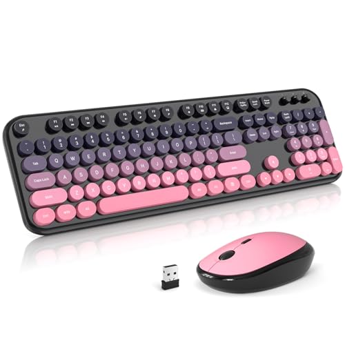 Image of Atelus Wireless Keyboard Mouse Combo, Typewriter Full Size Keyboard with Number Pad and 2 in 1 USB Connected Mouse for PC Computer Laptop Desktop Windows 7 8 10 11 (Berry Pink)