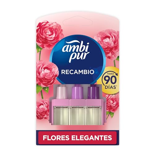 Ambi Pur 3Volution Recambio De Ambientador Eléctrico Flores Elegantes, 3 Aromas Que Alternan Para Eliminar Olores.