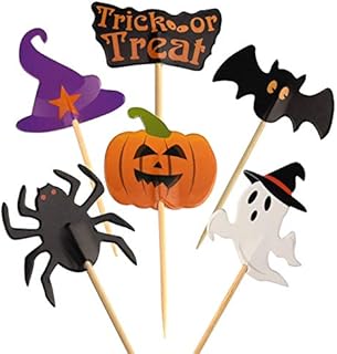 FEPITO 60 Pieces Halloween Cupcake Topper Halloween Toothpick Flags Markers for Halloween Party Cake Food Cheeseplate Appetizers Decor