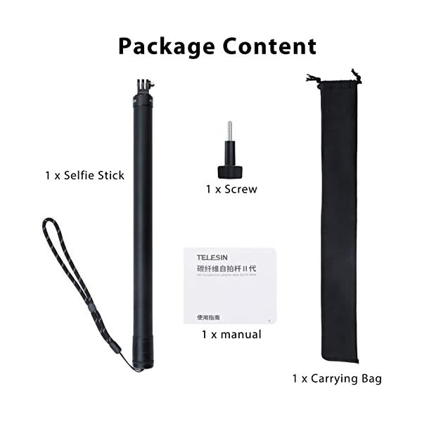 TELESIN Ultra Langer Extendable Carbon Selfie-Stick für GoPro Hero 10/9/8/7 Action 2，300 cm Lightweight Extendable… – Bild 7