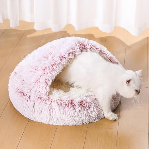 YIHANLZ cat beds for indoor cats Cat Calming Bed Donut Cuddler Nest Warm Soft Plush Cat Cushion with Cozy Sponge Non-Slip Bottom for Small Medium Pets Snooze Sleeping Indoor (Plush - Image 4