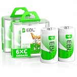 EBL 5000mAh C Size Rechargeable Batteries Industrial Battery C Batteries, 6 Counts Ni-MH C Cells