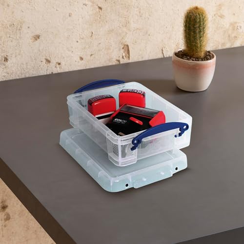 Image of Really Useful Box 1.75 Liter Plastic Stackable Storage Container with Snap Lid & Built-In Clip Lock Handles for Home or Office Organization, 4 Pack