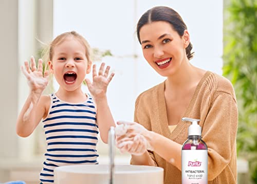 Purita Antibacterial Liquid Hand Soap 16 Fl Oz With Aloe Vera, Vitamin E And Invigorating Scents - (1X Dragon Fruit, Lavender, Piña Colada, Lime Margarita, Pack Of 4), Made In Usa #TOP6