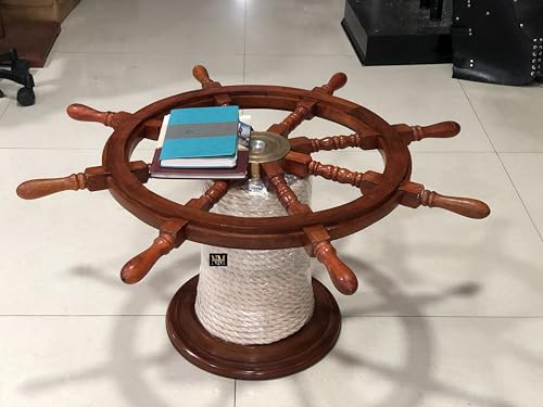 30'' Nautical Ship Wheel Table Wooden Accent Coffee Table Vintage Maritime Decor (30 Inches)