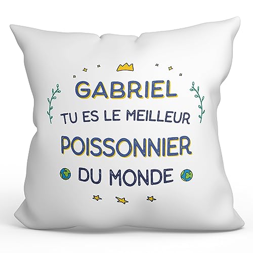 Mugffins Personnalisable: Coussins/Oreillers avec Rembourrage pour POISSONNIER Homme - 40x40 cm - en Français - Meilleur du Monde - Cadeau Personnalisable