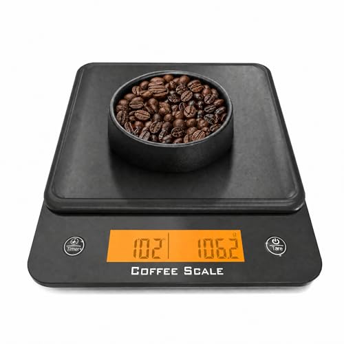 Professional Coffee Scale with Timer, 0.1g Precision, 3kg Capacity, 8 Units (g, kg, lb, oz, Jin, Liang, ml, and Mill-ml)