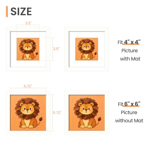 Image of upsimples 6x6 Picture Frame, Display Pictures 4x4 with Mat or 6 x 6 Without, Wall Hanging Square Frames, White, 1 Pack
