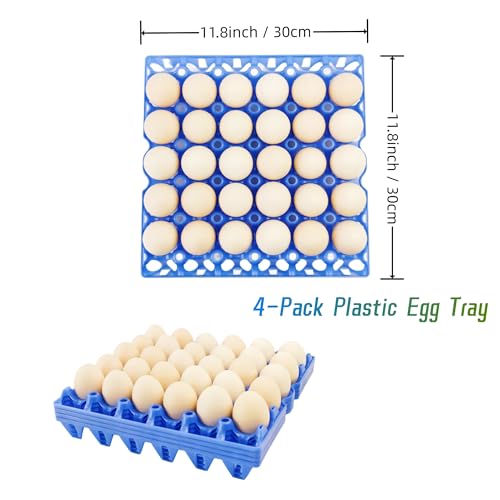 George Garden 4-Pack Blue Rectangular Plastic Egg Tray, Stackable Egg Crates, 30-Egg Capacity, Modern Style, Reusable, Dishwasher Safe