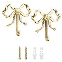 lasuroa 2pcs Bow Knot Wall Hooks, 2.6x2.5in Gold Bow Knot Coat Hooks Cute Butterfly Door Hangers Decorative Bows Wall Hook for Coats Hats Bags Towels Coffee Mugs