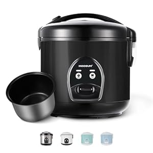 Electric Rice Cooker with One Touch for Asian Japanese Sushi Rice, 5-cup Uncooked, Fast&Convenient Cooker with Steamer, Removable Inner Cover and Auto Warmer, Black