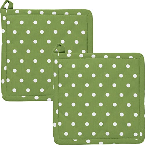 REDBEST Topflappen, Untersetzer Punkte 2er-Pack, 100% Baumwolle grün...