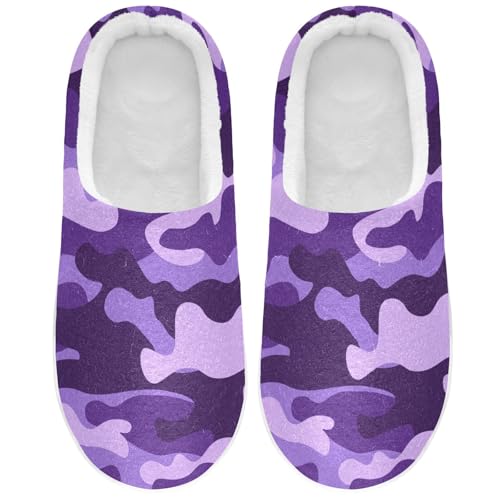 Purple Camo Slippers for Women Men, Military Camouflage Womens House Memory Foam Slippers Indoor Slipper Socks House Shoes Bedroom Travel Shoe