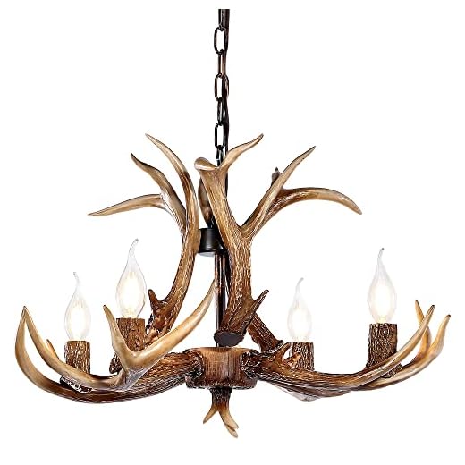 OLHAPZP Antler Chandelier Lighting Deer Lamp Vintage Rustic Farmhouse Chandelier Light Fixture for Dining Room Kitchen Island Bedroom Entryway Foyer(4 Lights, Brown)