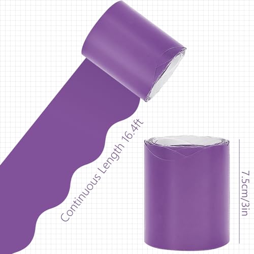 Image of Whaline 65.6 Ft Purple Blue Bulletin Board Borders 4 Rolls Purple Blue Die-Cut Bulletin Board Trim for Back to School Classroom Office Chalkboard Decoration