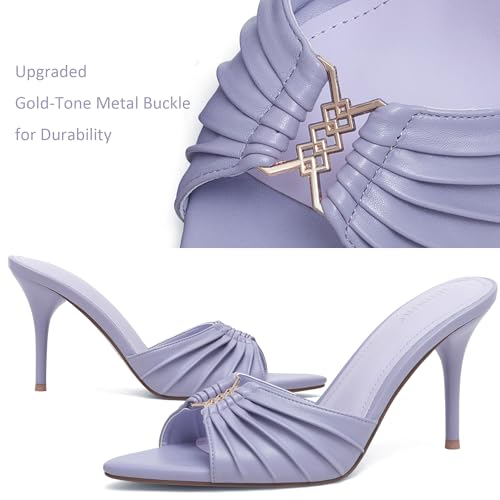 Image of iiimmu 3.5 IN Stiletto Mules High Heels with Pointed Peep Toe Heeled Sandals Faux Leather