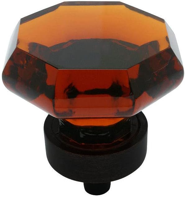 Cosmas 5 Pack 5268ORB-A Oil Rubbed Bronze Cabinet Hardware Knob with Amber Glass - 1-5/16" Diameter