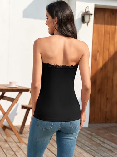 H HIAMIGOS 2 Pack Strapless Tube Tops for Women Lace Bandeau Top Long Ribbed Full Length Top No Bra4