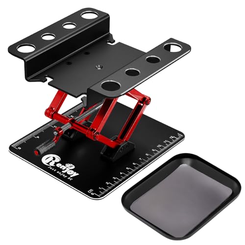 RC Car Work Stand Aluminum Repair Workstation Lift Lower with Screw Tray for Traxxas TRX4 Axial Arrma Redcat Losi 1/8 1/10 1/12 1/14 1/16 1/18 1/24 RC Car Tool Set (Black)