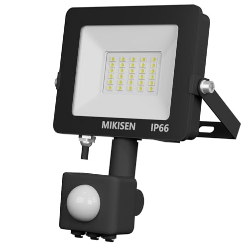 MIKISEN LED センサーライト 投光器 20W 昼白色 6500K 2300LM 180w相当 1.8コード 人感センサーライト ledライト 防水IP66 屋外 玄関 駐車場灯 防犯灯 街灯・エリア 照明器具 町内の防犯に 倉庫 日本語説明書付き 2Pプラグ 120°広角 PSE認証済【検知距離を調整可能】AC100V 50/60Hz