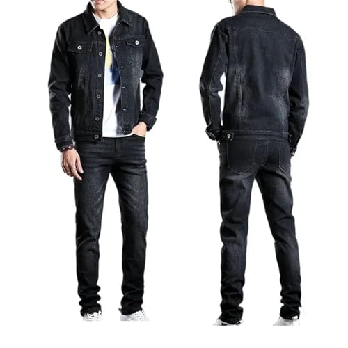 Men's Denim 2-Piece Suit Slim Casual Turn-Down Collar Denim Jacket Top Jeans Suit3