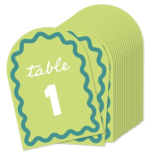 Numéros de table ondulés vert clair et bleu sarcelle 1 à 20 Big Dot of Happiness