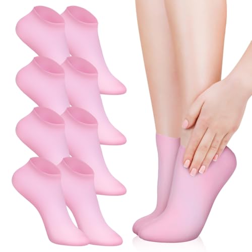 Silicone Socks for Women 5 Pairs Pink Moisturizing Anti-Slip Foot Care Comfortable Spa Socks for Dry Cracked Feet