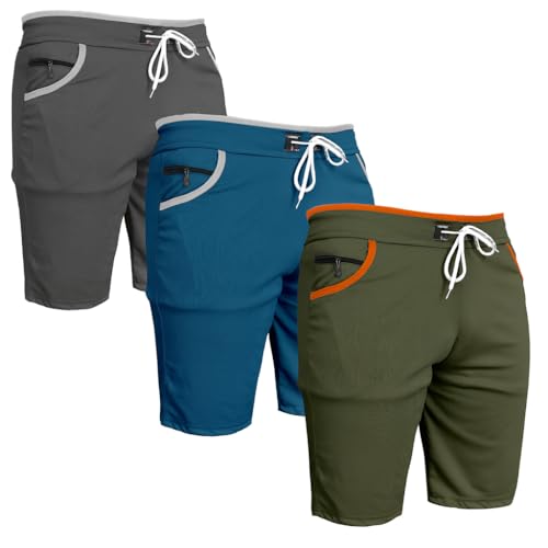 Image of Men's Sports Shorts with Drawstring, Athletic Casual Bermuda Shorts in Multicolor, Zippered Pockets