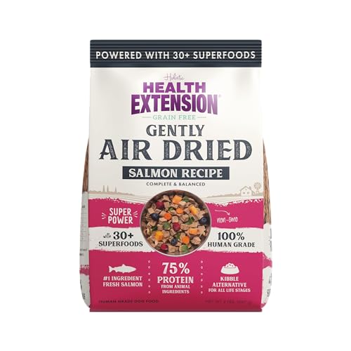 Health Extension Gently Air Dried Salmon Dog Food, (2lb, 907 g) – Complete & Balanced with 85% Animal Protein and 30+ Superfoods for All Life Stages
