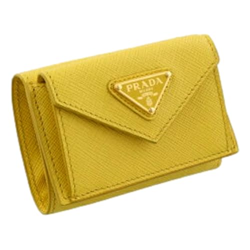 Prada Womens Tri-Fold Saffiano Leather Wallet Sole Yellow Triangle Logo3
