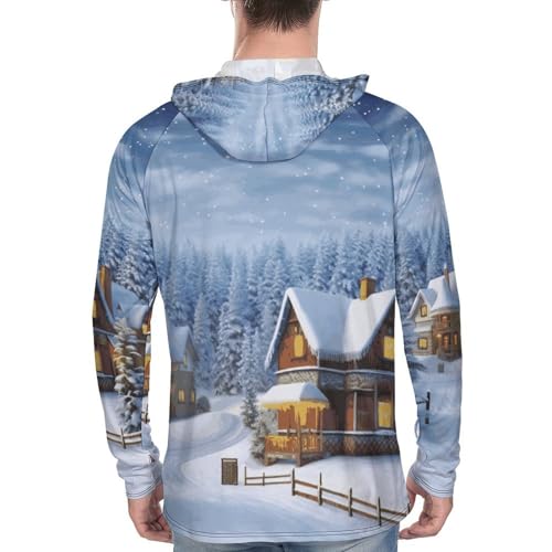 Men's Sun Shirts UPF 50+ Rash Guard Long Sleeve Sun Protection Hoodie Christmas Winter Happy Scene Lightweight Shirt M White3