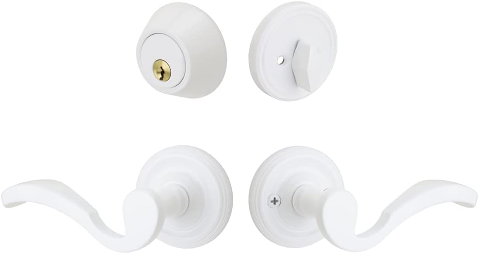 FPL Bordeaux Passage Left Hand Lever Set and Atlantis Deadbolt - White Powder Coat (WPC)
