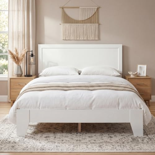 Image of GIANTEX Full Size Wooden Bed Frame with Headboard, Wood Slat Support